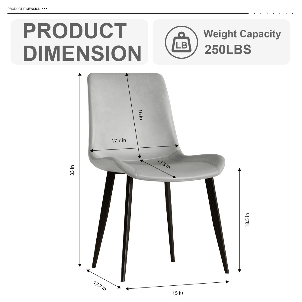 4 Dining Chairs PU Leather Carbon Steel Legs Curved Backrest Padded Seats