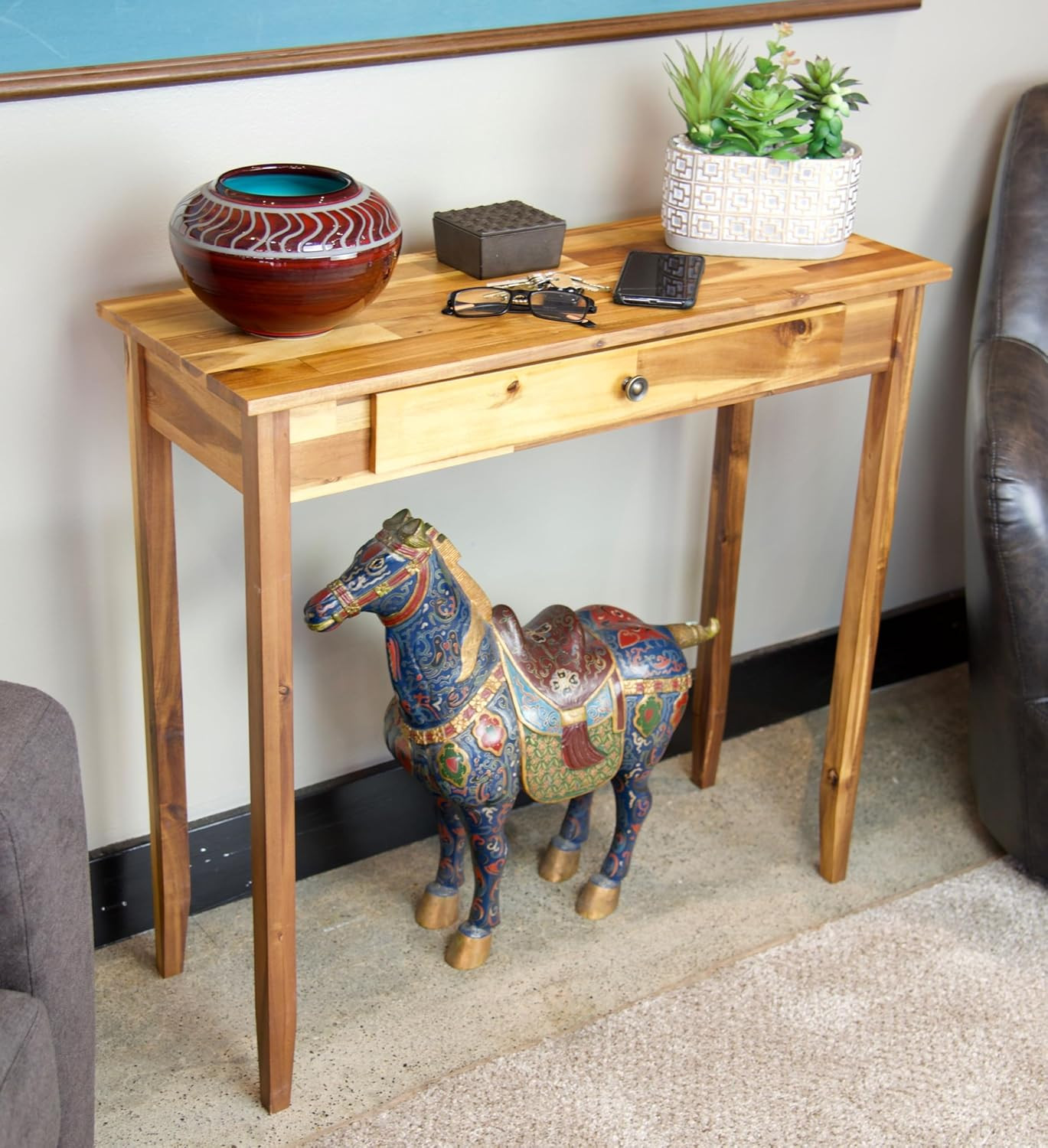 Elegant Solid Acacia Console Table with Convenient Drawer Storage