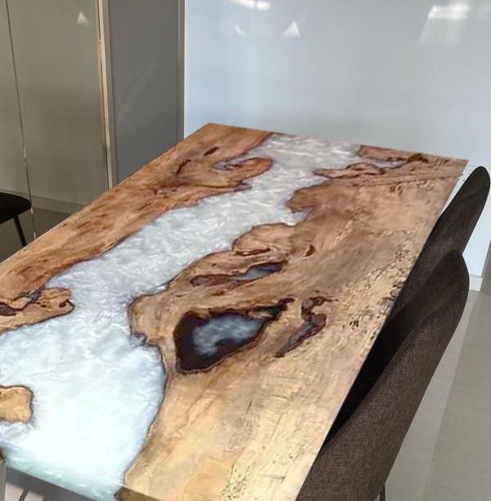 Epoxy Resin Dining Table – Rectangular Live Edge Wood Table | white epoxy table