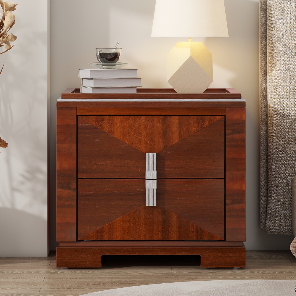 Diamond Shaped Nightstand, 24″ Wide Side Table with 2 Large Storage Drawers