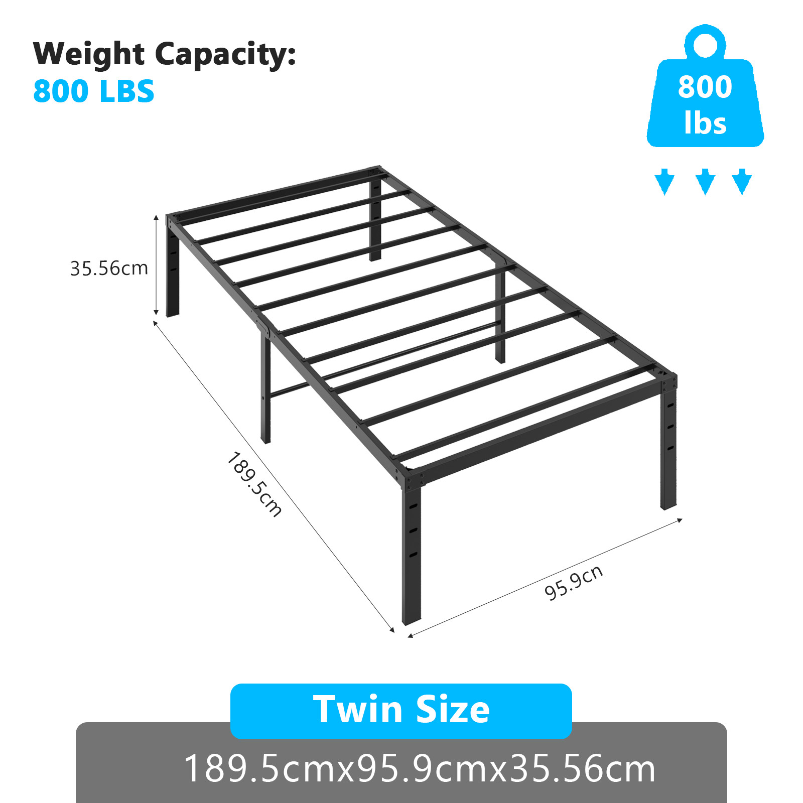 Twin Size Metal Slat Bed Frame Mattress Foundation Heavy Duty Platform Black