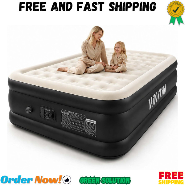 Queen Air Mattress with Built-in Pump, 16″ Elevated Inflatable Bed for Home &…