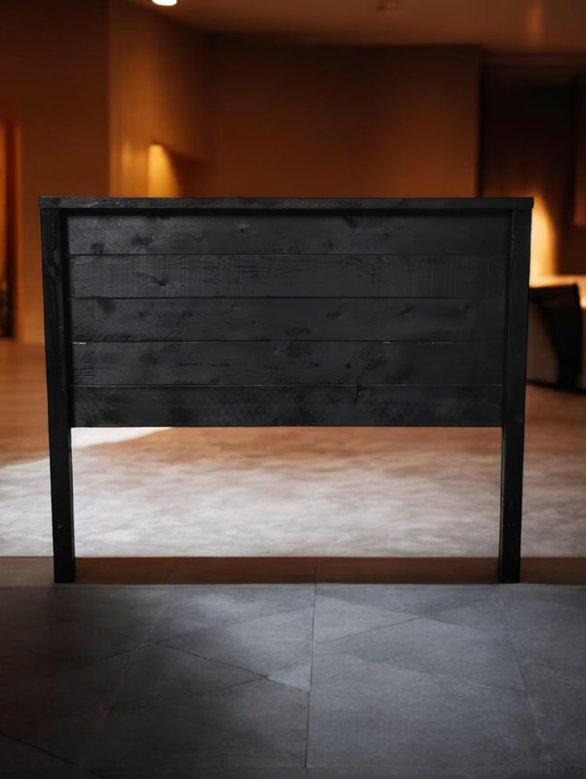 Queen Modern Black Handcrafted Solid Sturdy Wood Headboard Made In US HBQBL