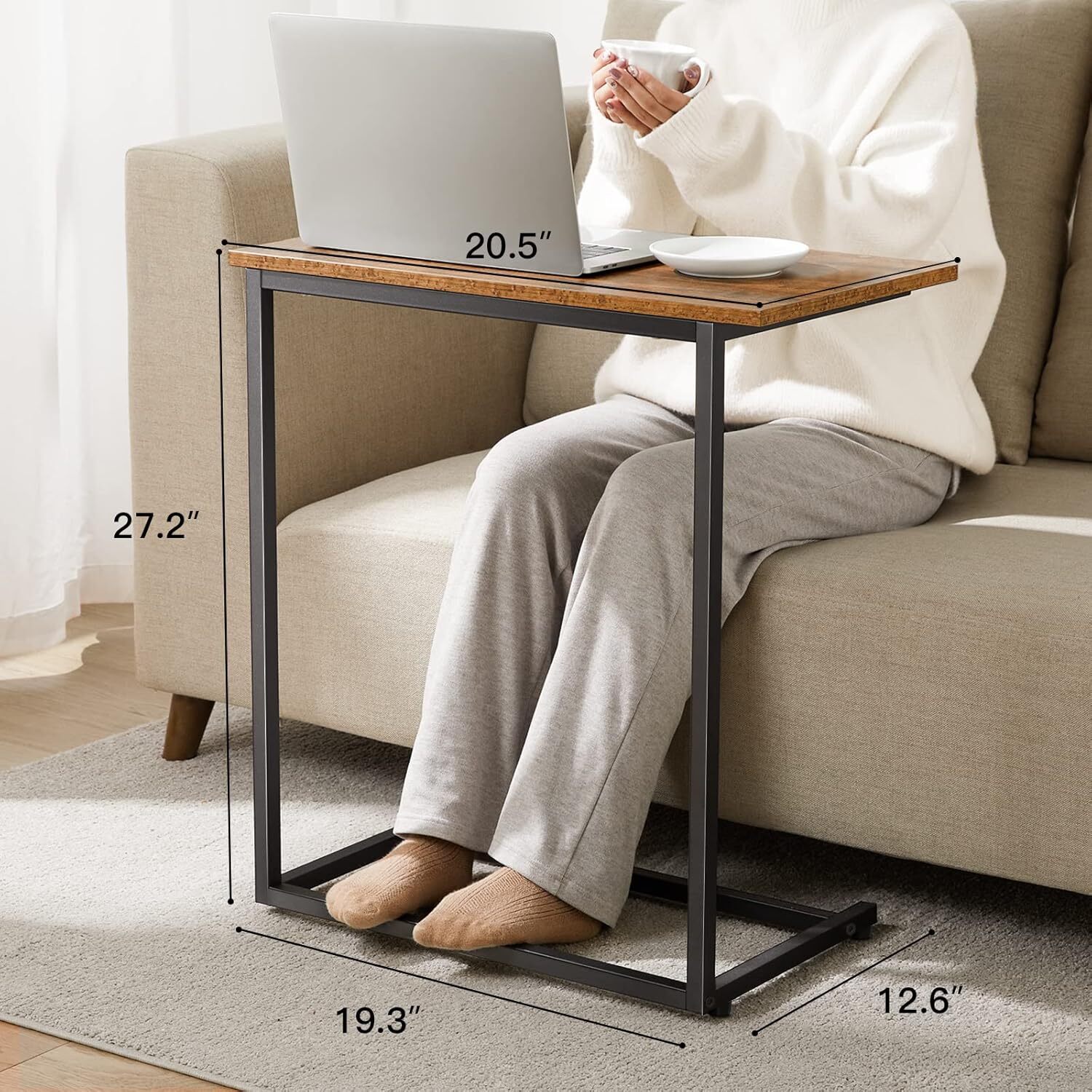 C Shaped End Table 27 inches High, Side Table for Couch Slide Under, C Table
