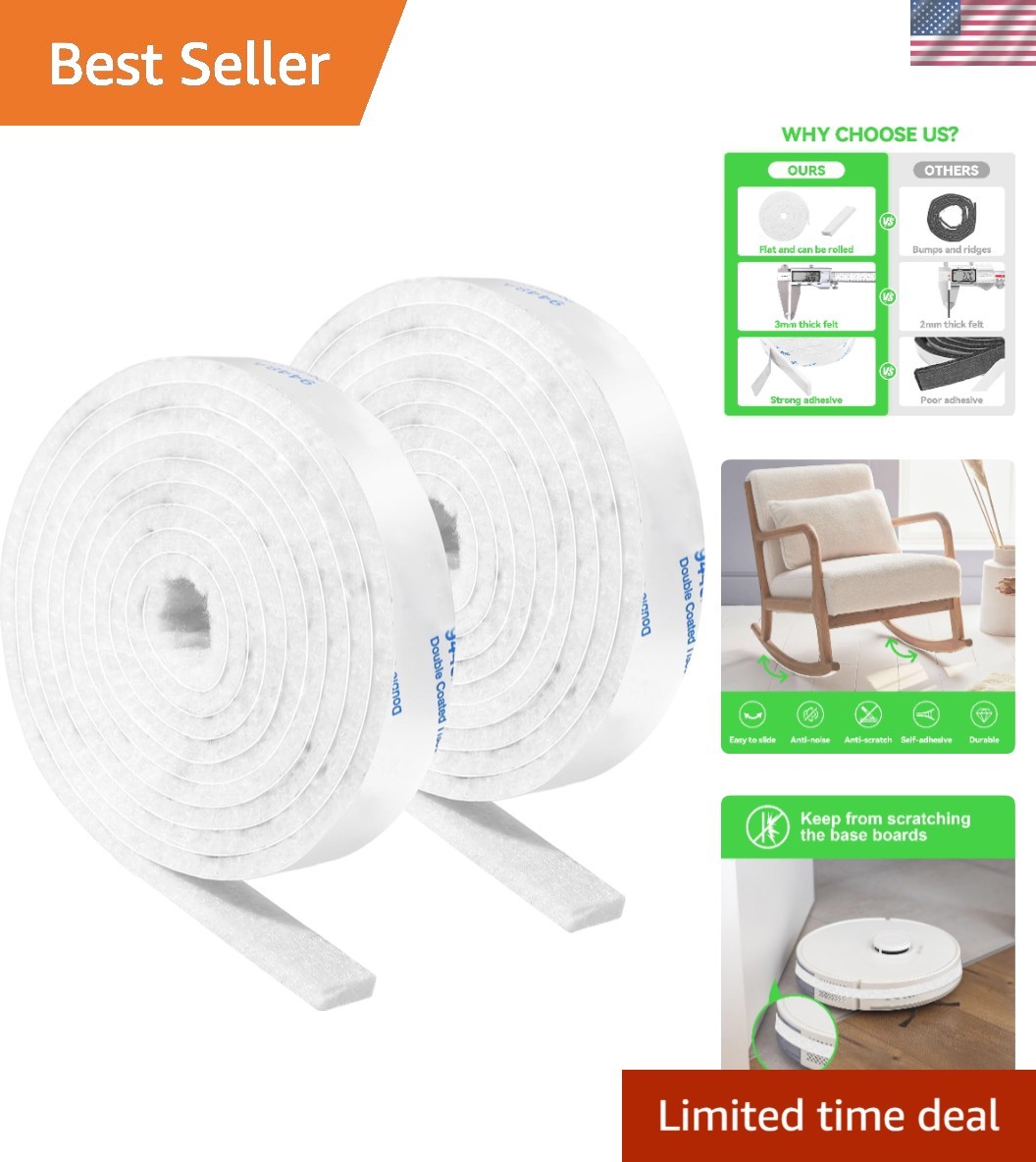 Luxury Felt Strips – Adhesive Backing, Noise-Free Protection for Your Floors