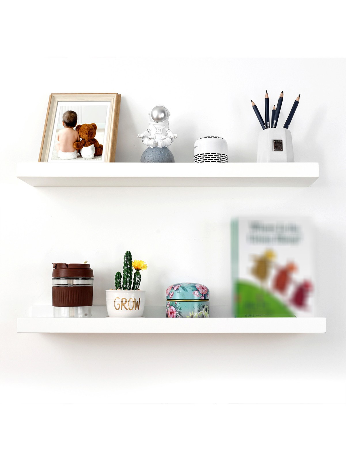 15.7 Inch White Floating Picture Ledge Shelves Set 2 Wall Mounted Photo Display