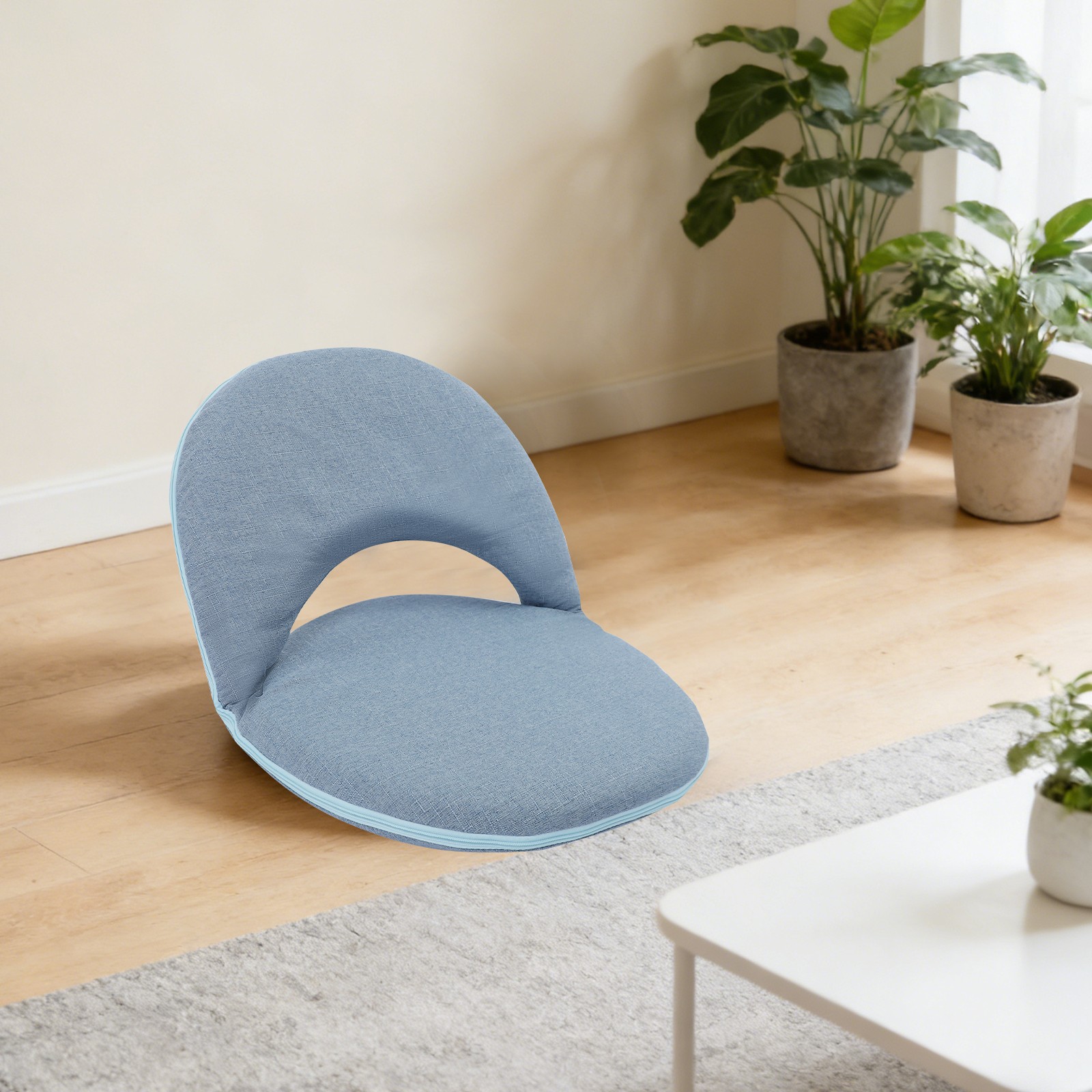 Folding Floor Chair,Blue Floor Cushion, Adjustable Floor Seat with Back Support