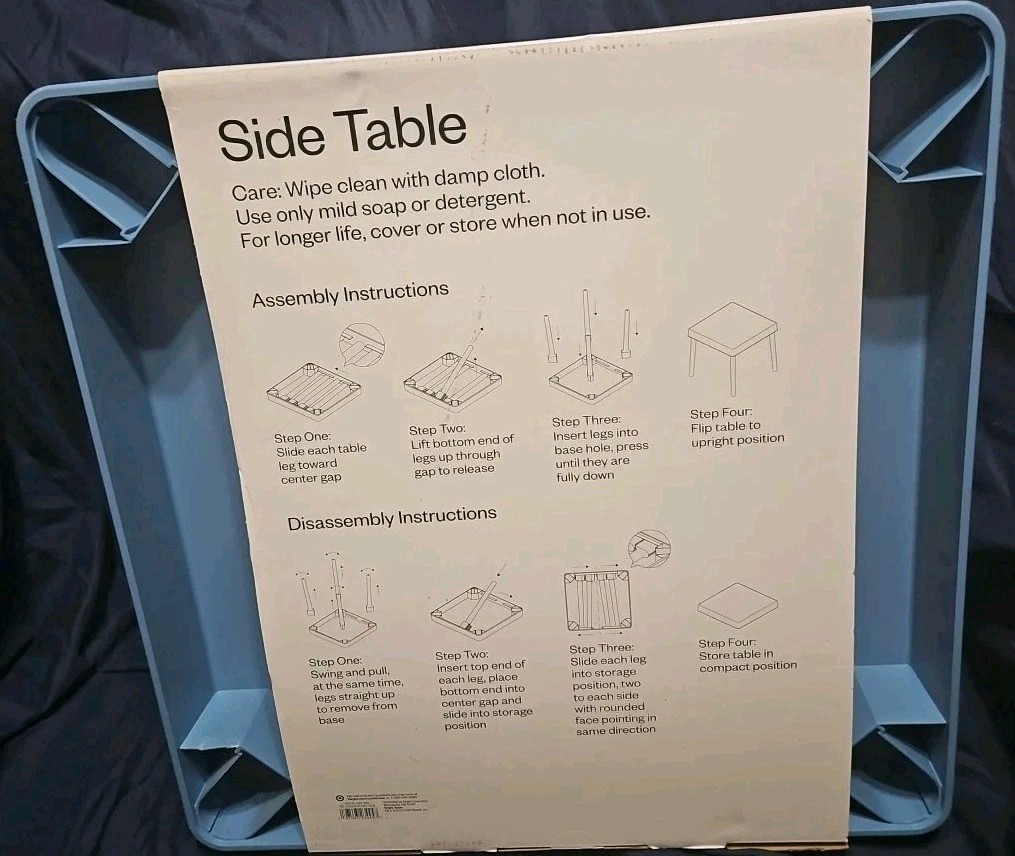 Room Essentials Side Table☆removable Legs☆storage For Legs Under Table☆blue☆New