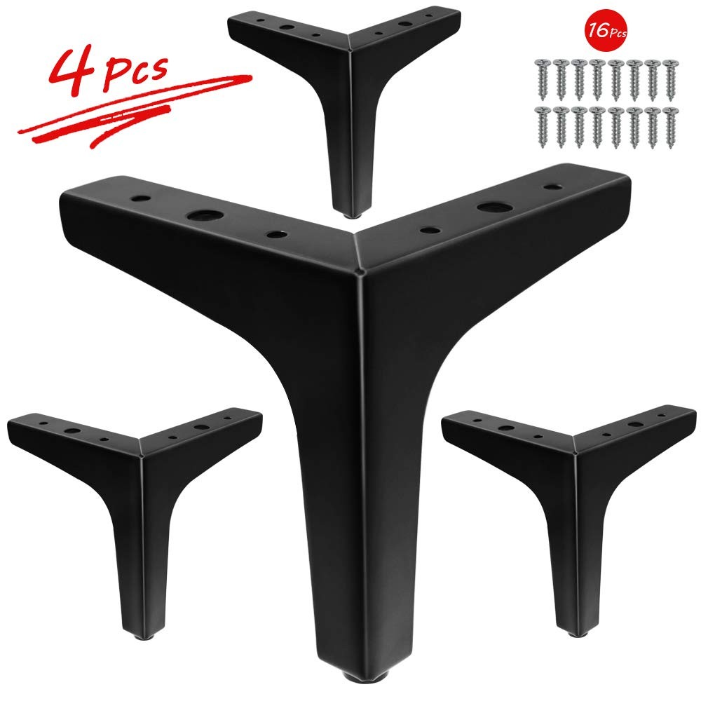 4 PCS 6 Inch Modern Metal Furniture Legs Matte Black Triangle Sofa Couch Feet