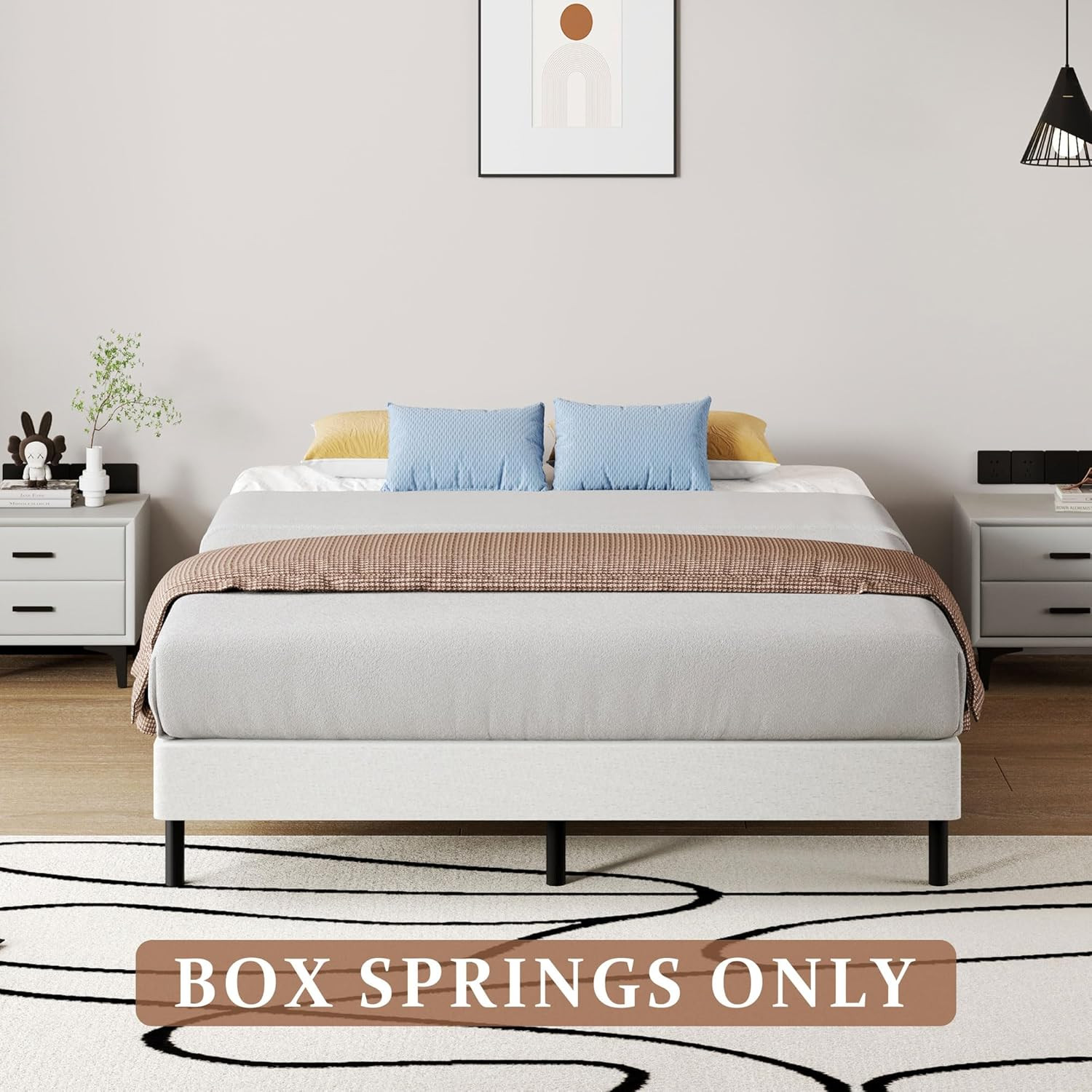 King Size Low Profile Box Spring – Heavy Duty Metal Bed Base with Fabric Cover
