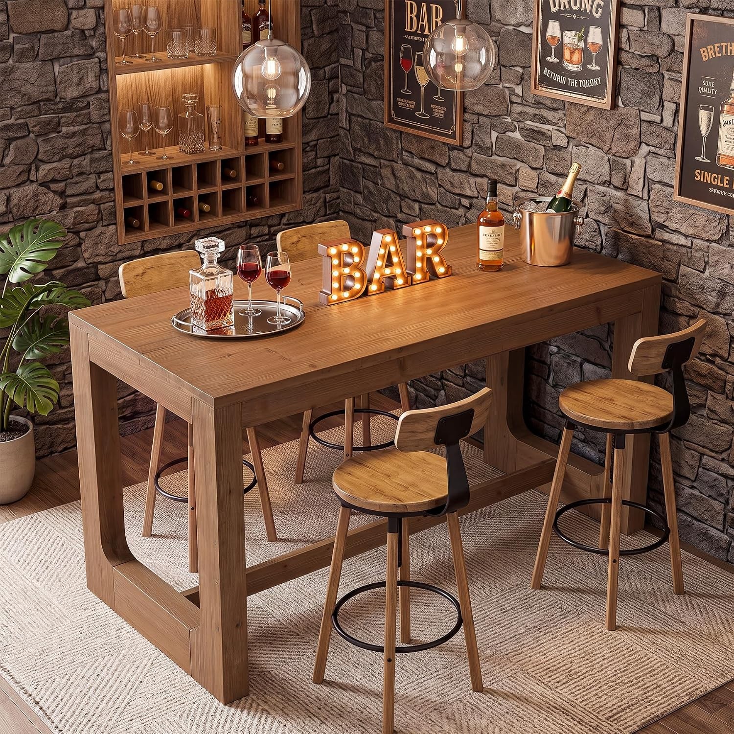 63″ Solid Wood Bar Table Modern Rectangular Counter Height Pub Table for Bistro