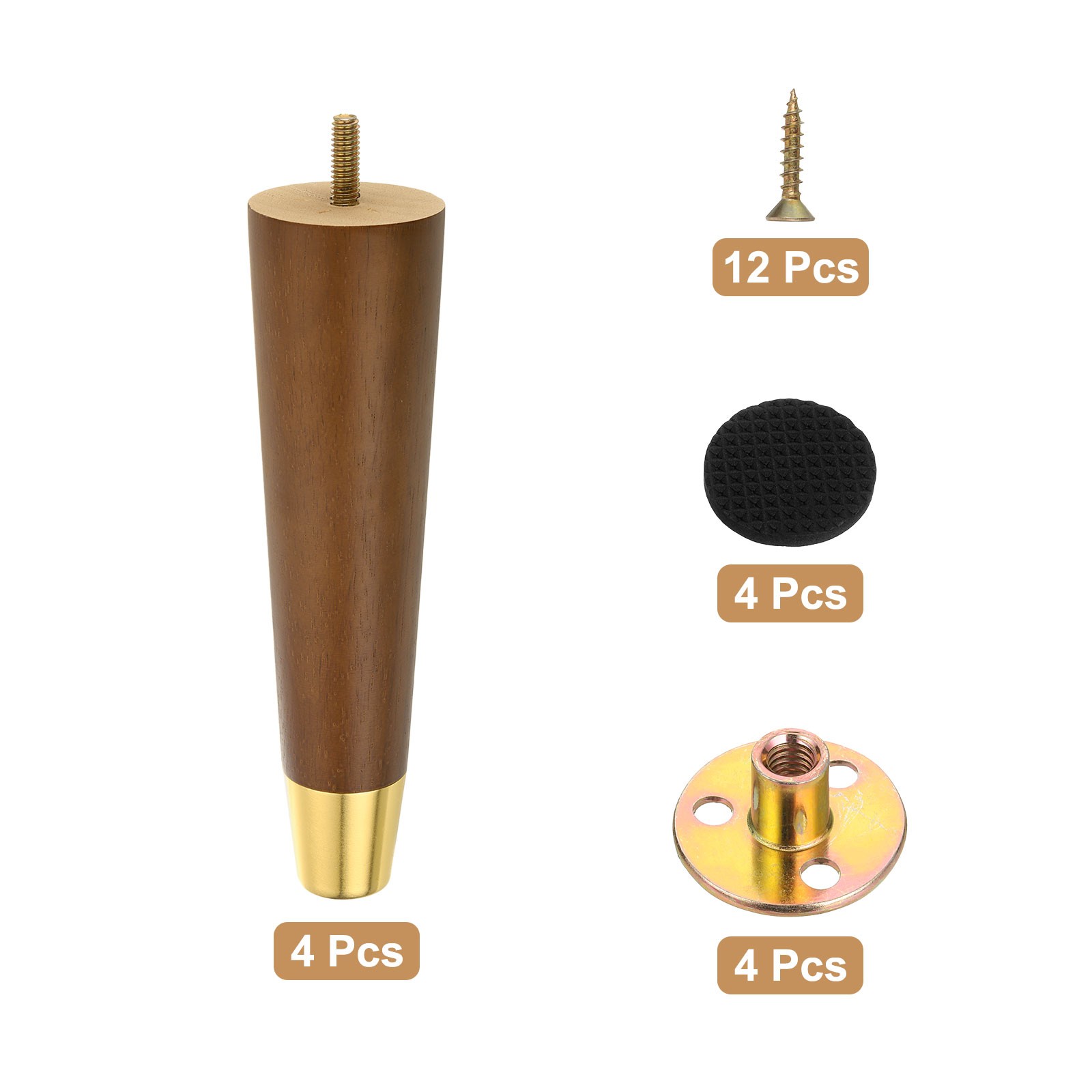 8 Inch Wood Furniture Legs, Set of 4 Round Replacement Furniture Feet, Brown