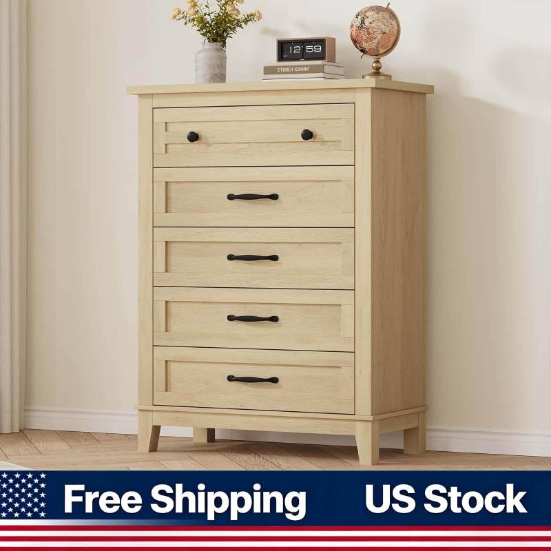 Wooden Vertical Dresser 41.3 Inch Tall 5 Drawers Freestanding Large Storage Ches