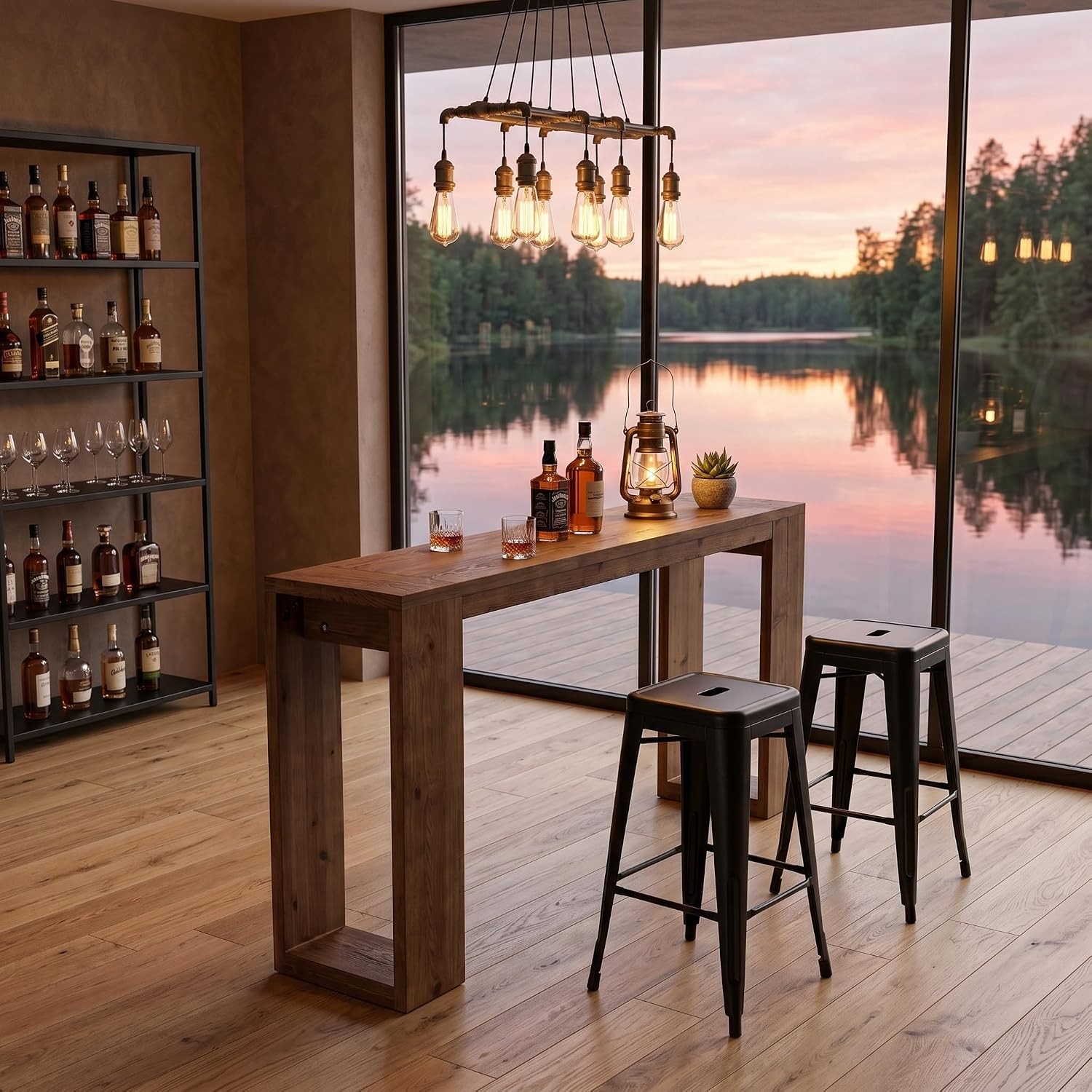 63” Solid Wood Bar Table Modern Narrow Counter Height Pub Table for Home Bars