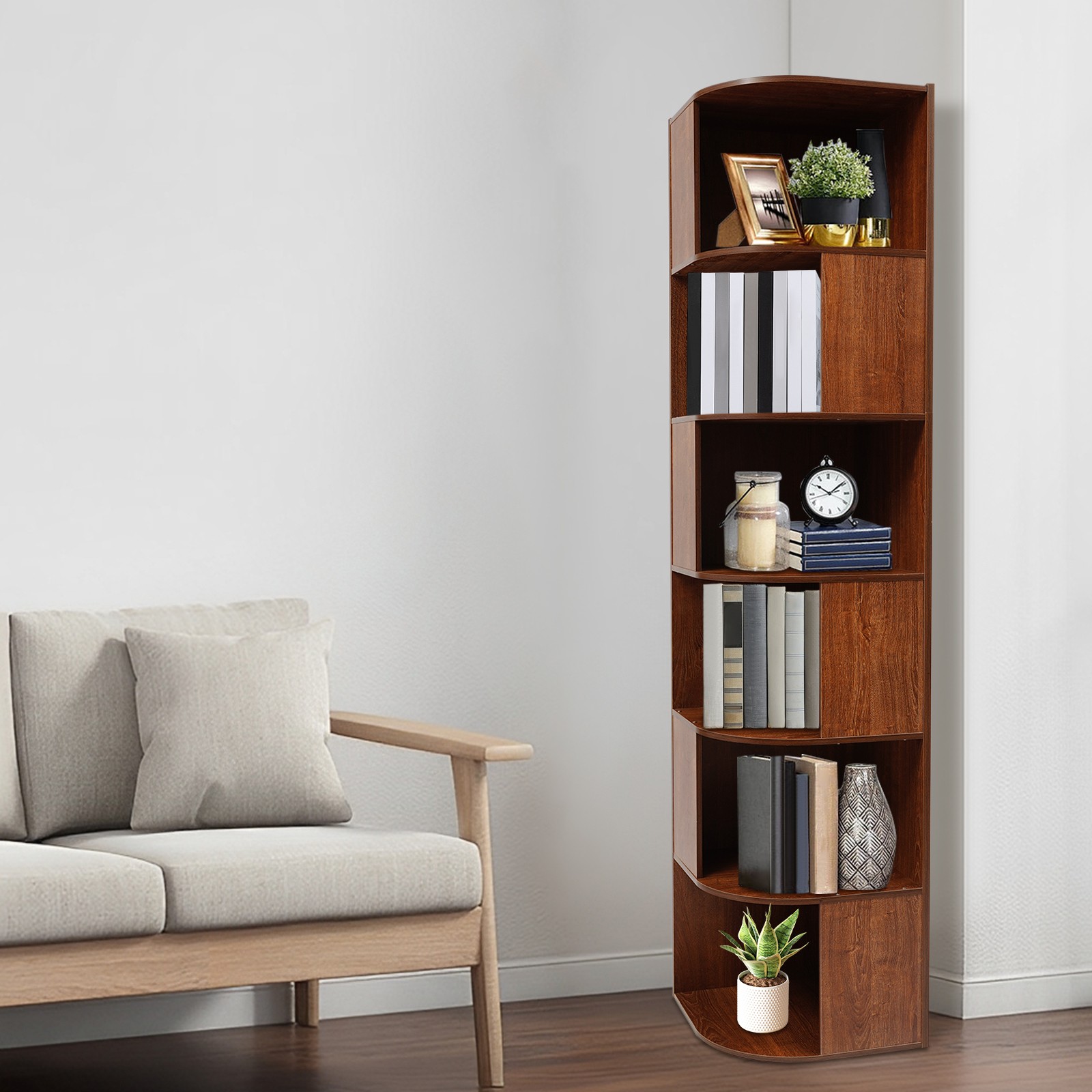 Floor-standing Bookcase Display Cabinet, Standing Bookshelf, Corner Bookshelf