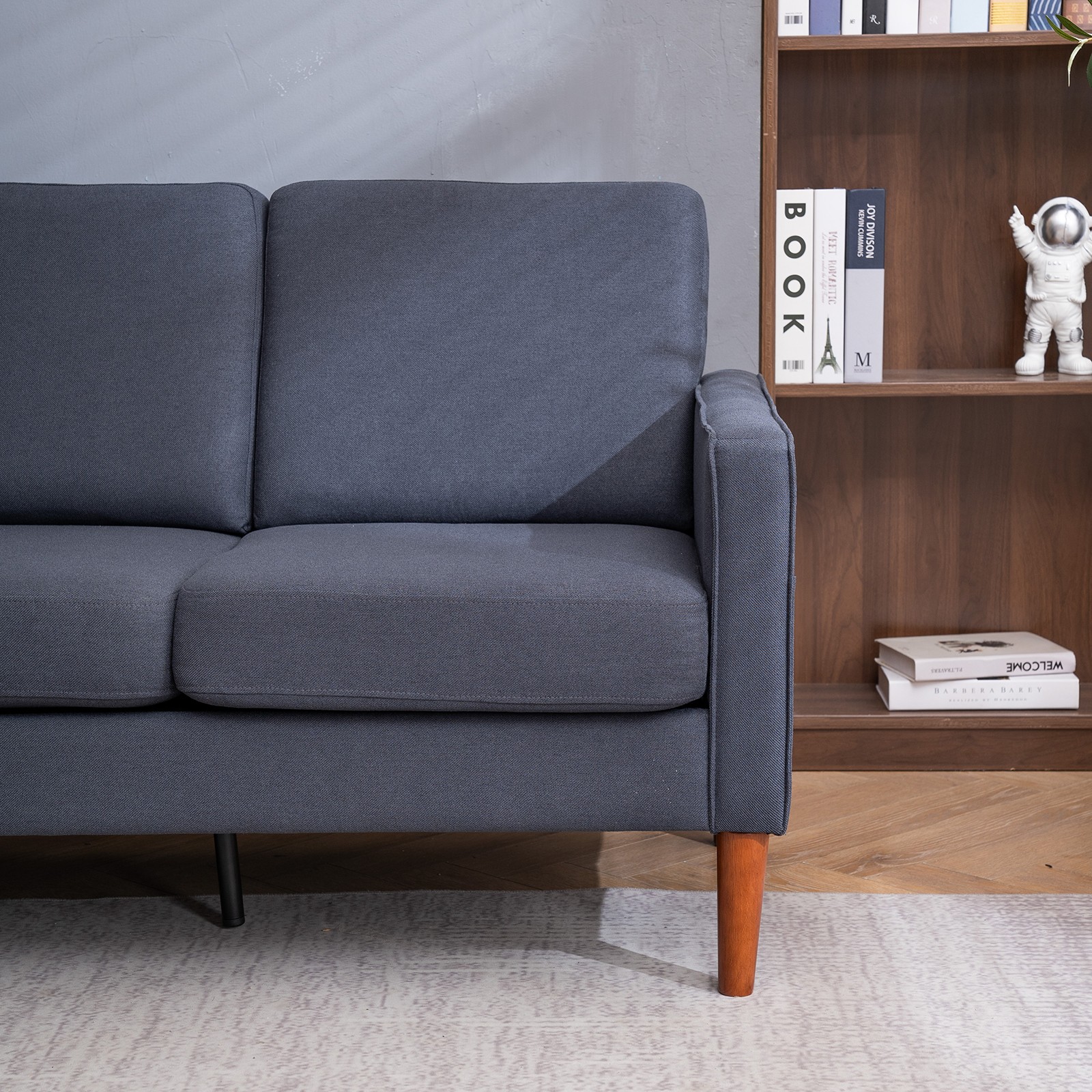 Linen Solid Wood Legs 3 Seats Without Chaise Concubine Modular Sofa Dark Grey