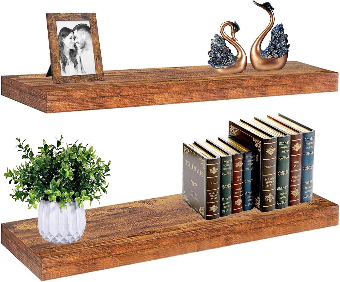 Rustic 36″ Floating Shelves – Heavy Duty Solid Wood Wall Décor (Set of 2)