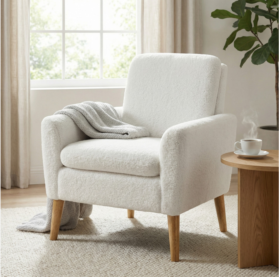 Modern Single Sofa Soft Touch Lamb Wool Lambswool Upholstered Chair Living Room