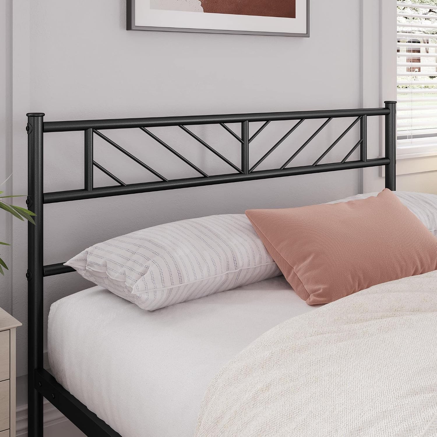Full Size Platform Bed Frame with Arrow Design Headboard 13 Inches Metal
