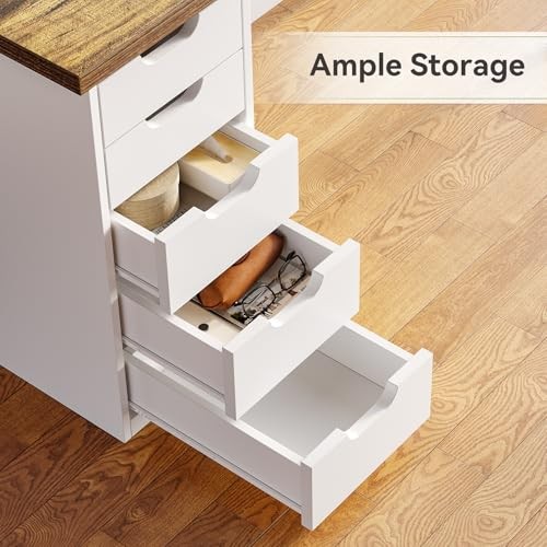 Computer Desk with 5 Drawers, 47 Inch Modern Simple Rustic Brown and White