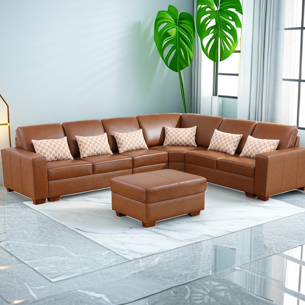 Leather 6-Piece Vegan Leather Sectional Sofa Set Couch Chaise For Living Room
