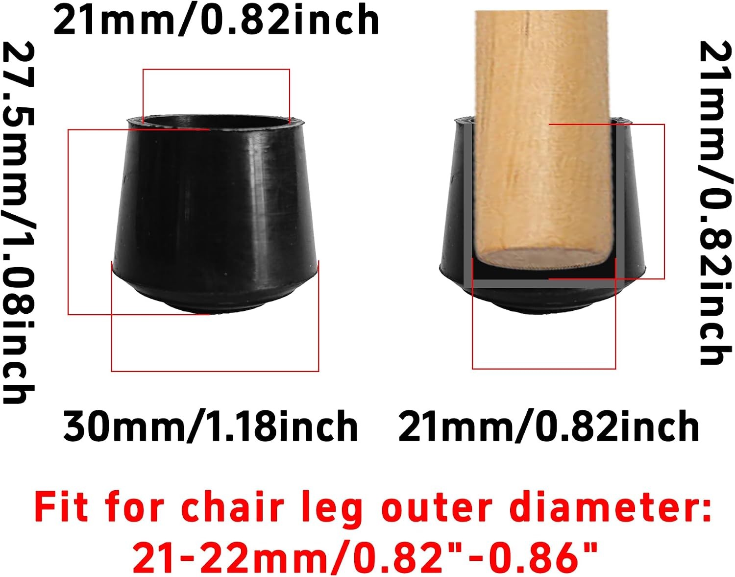 16Pcs 7/8 Inch Round Chair Leg Caps, Flexible Rubber Tips Cover Furniture Foot