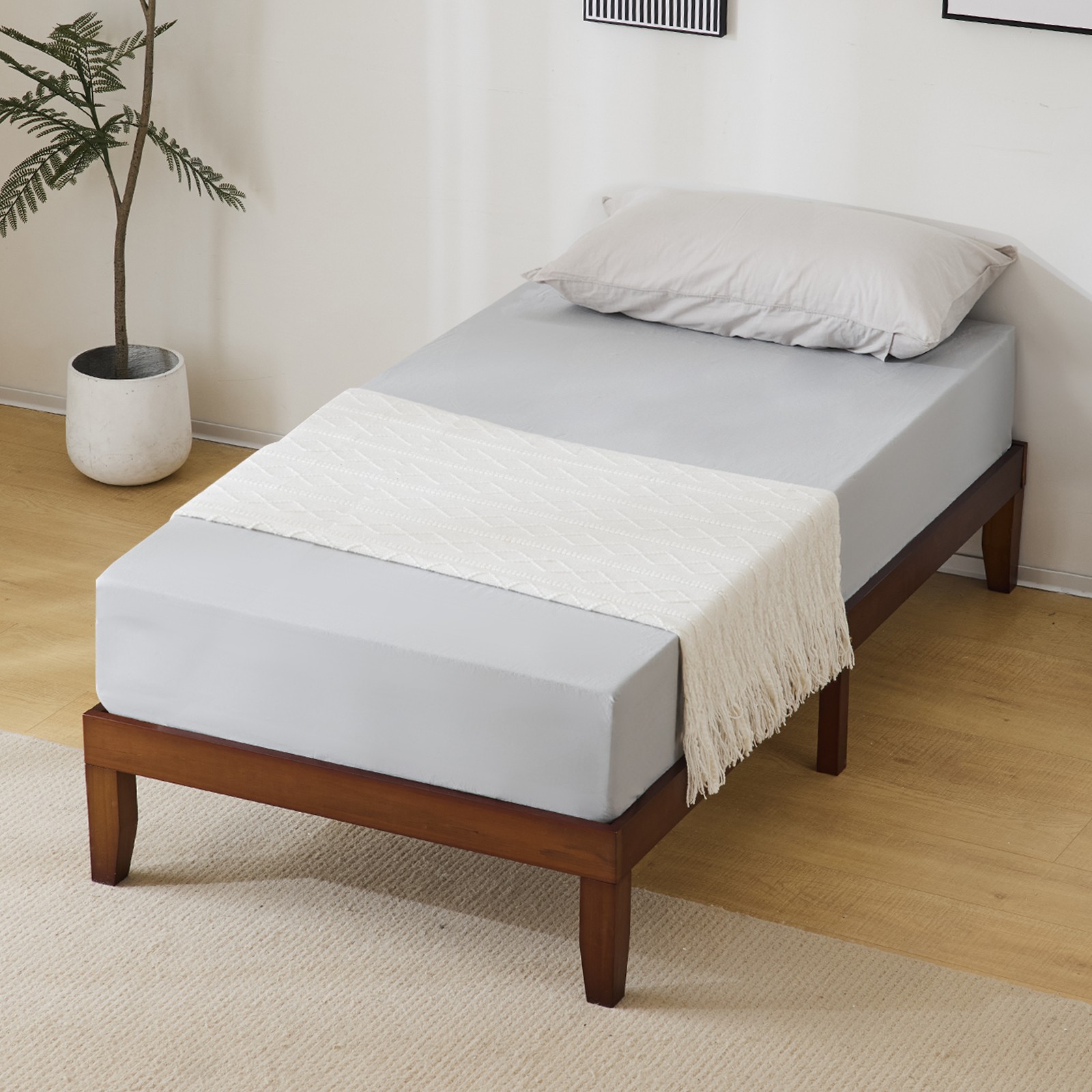 Basic Bed Frame Painted Pine Wood Brown Twin Size 189*96.5*30.5cm Wooden Bed