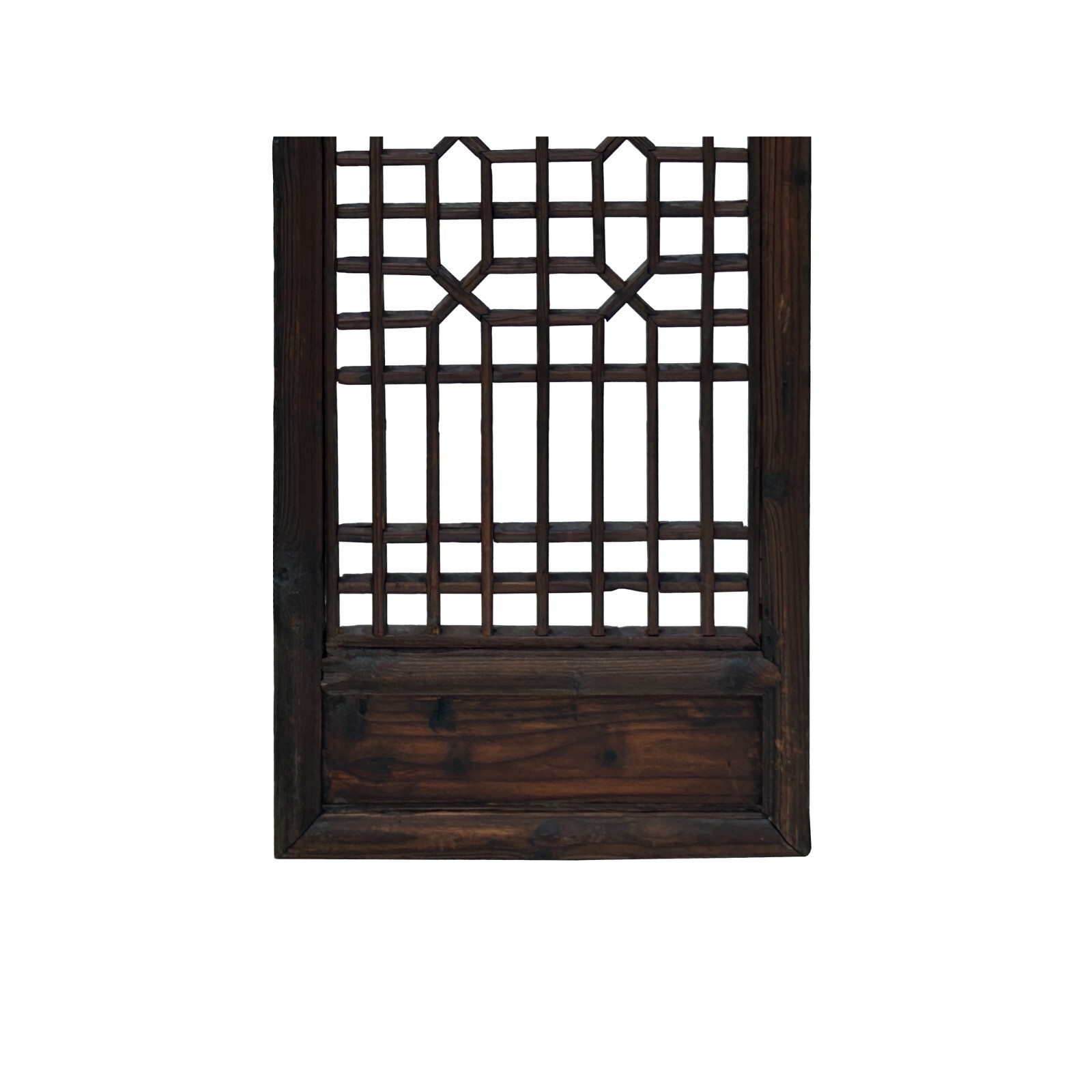 Chinese Vintage Restored Wood Geometric Pattern Brown Wall Hanging Art ws3750