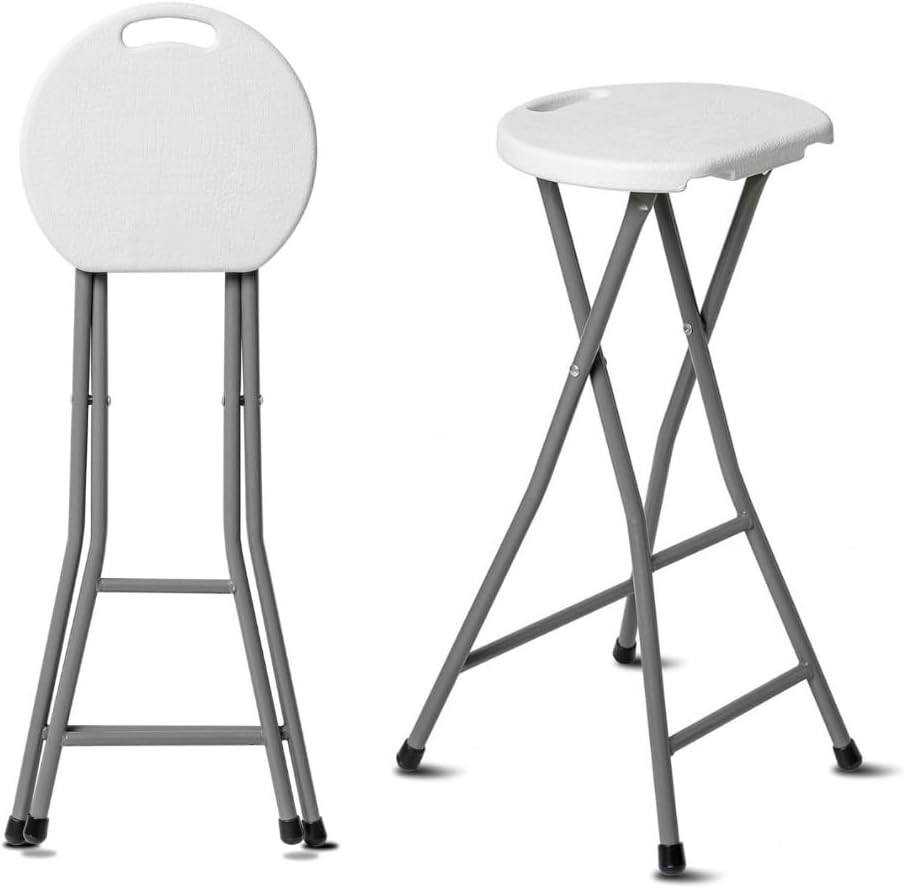 30″ Folding Stool Chair – Heavy Duty, Portable, 300Lbs Capacity, White