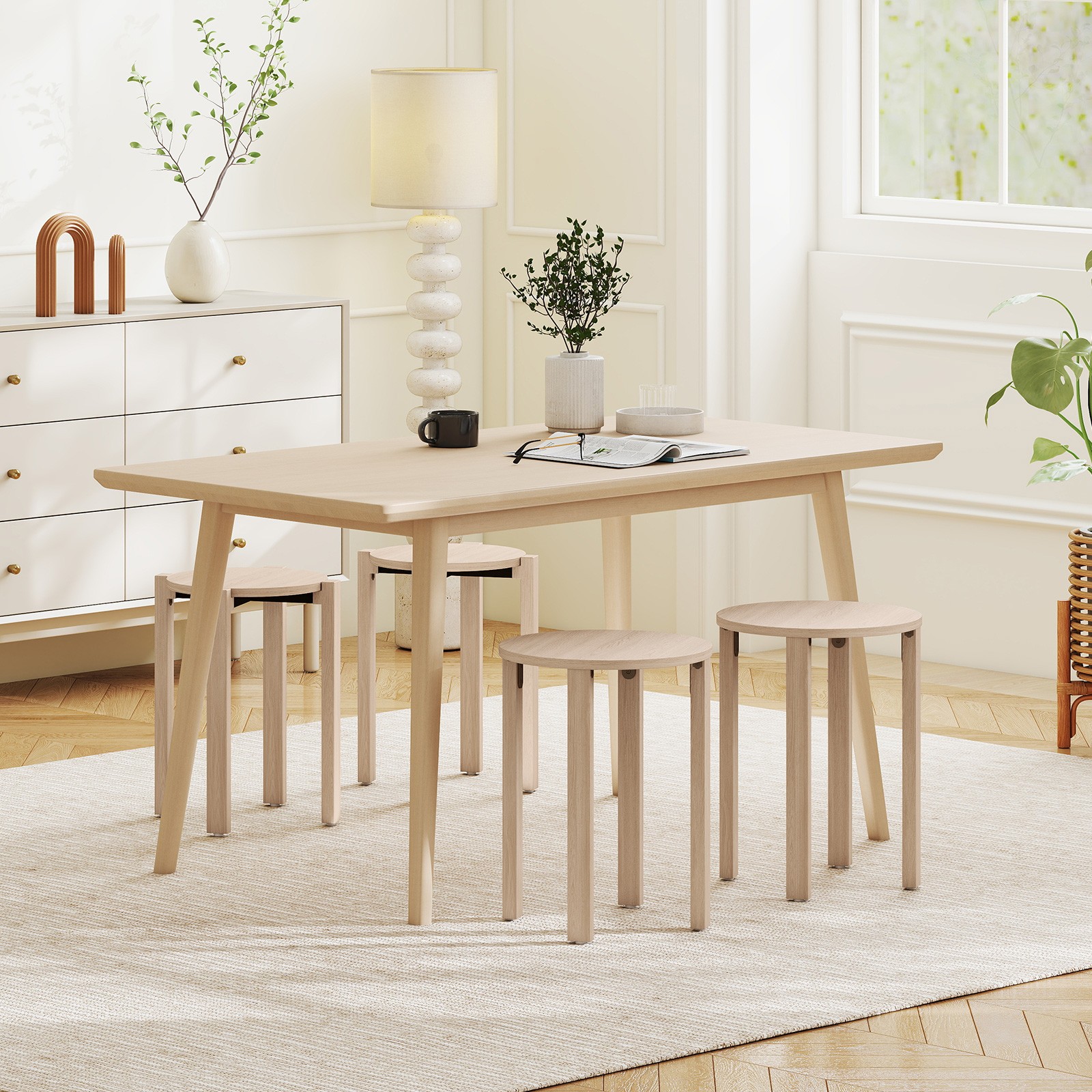 Stackable Stools Set of 4 w/Rolling Base Locking Casters for Kitchen Apartments