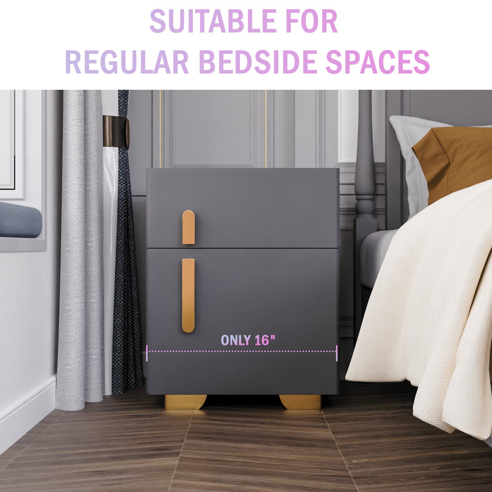 Double Drawer Smart Bedside Table with Safe (Dark Gray)