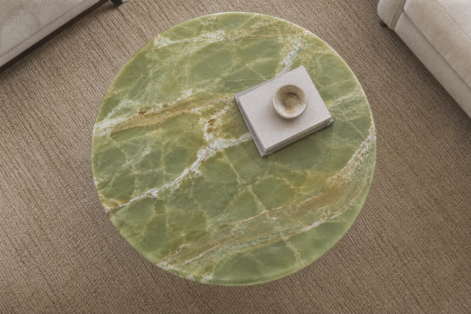 Luxury Light Green Onyx Round Coffee Table | Natural Stone Marble Center Table