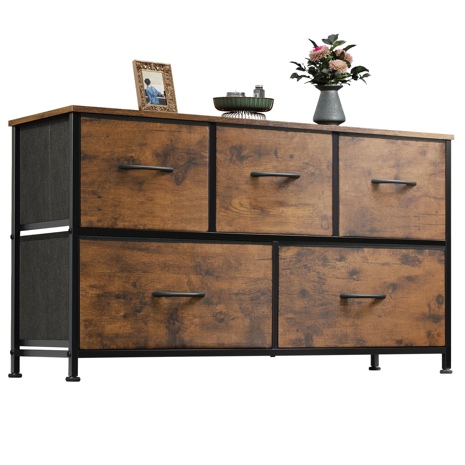 WLIVE Dresser for Bedroom with 5 Drawers, Wide Chest of Drawers, Fabric Storage