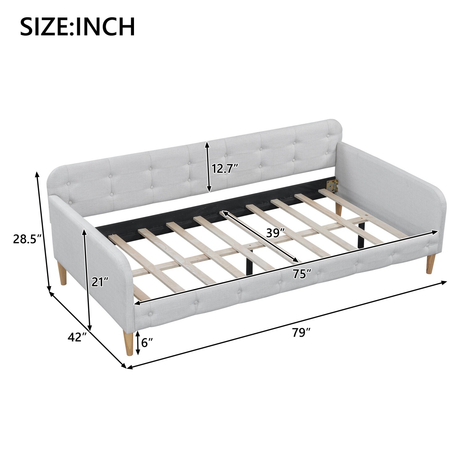 Twin/Full Size Daybed Upholstered Bed Frame Sofa Bed with 4 Legs Beige/Rubine