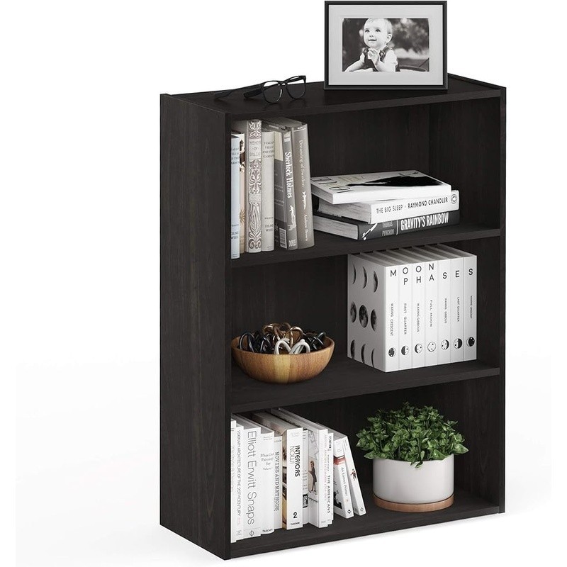 3-Tier Wide Bookshelf Durable Composite Wood Open Design Home Office Living Room