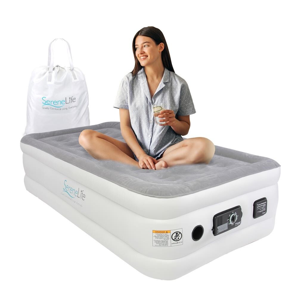 SereneLife Foam Twin Raised Airbed, Matress w18″ Built-in Pump SLABTW53