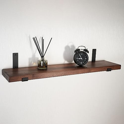 Floating Shelf Wall Mounted Solid Hardwood 16×7.5×1.5 in Dark Maple for Bedroom