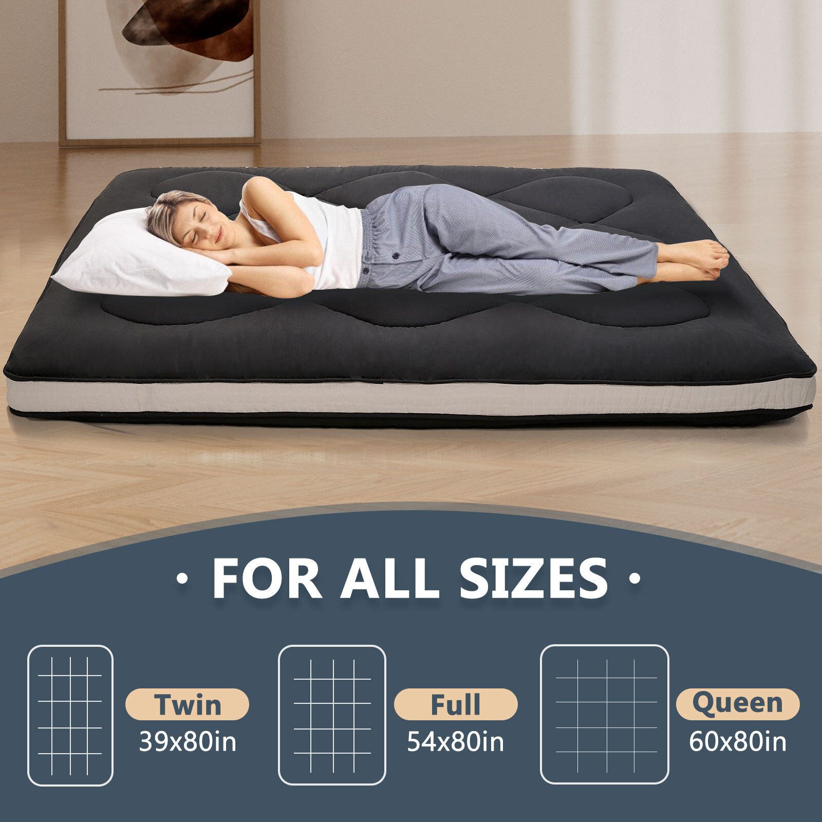 SUNYRISY Japanese Futon Floor Mattress 2.5″ T Rolling Tatami High-Density Foam