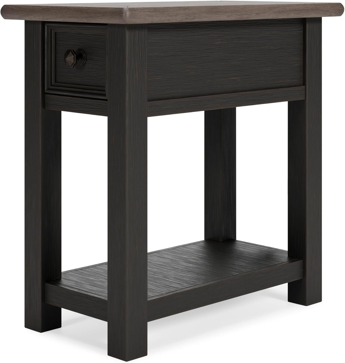 Tyler Creek Chair Side End Table with Drawer, Light Brown & Whitewash Finish