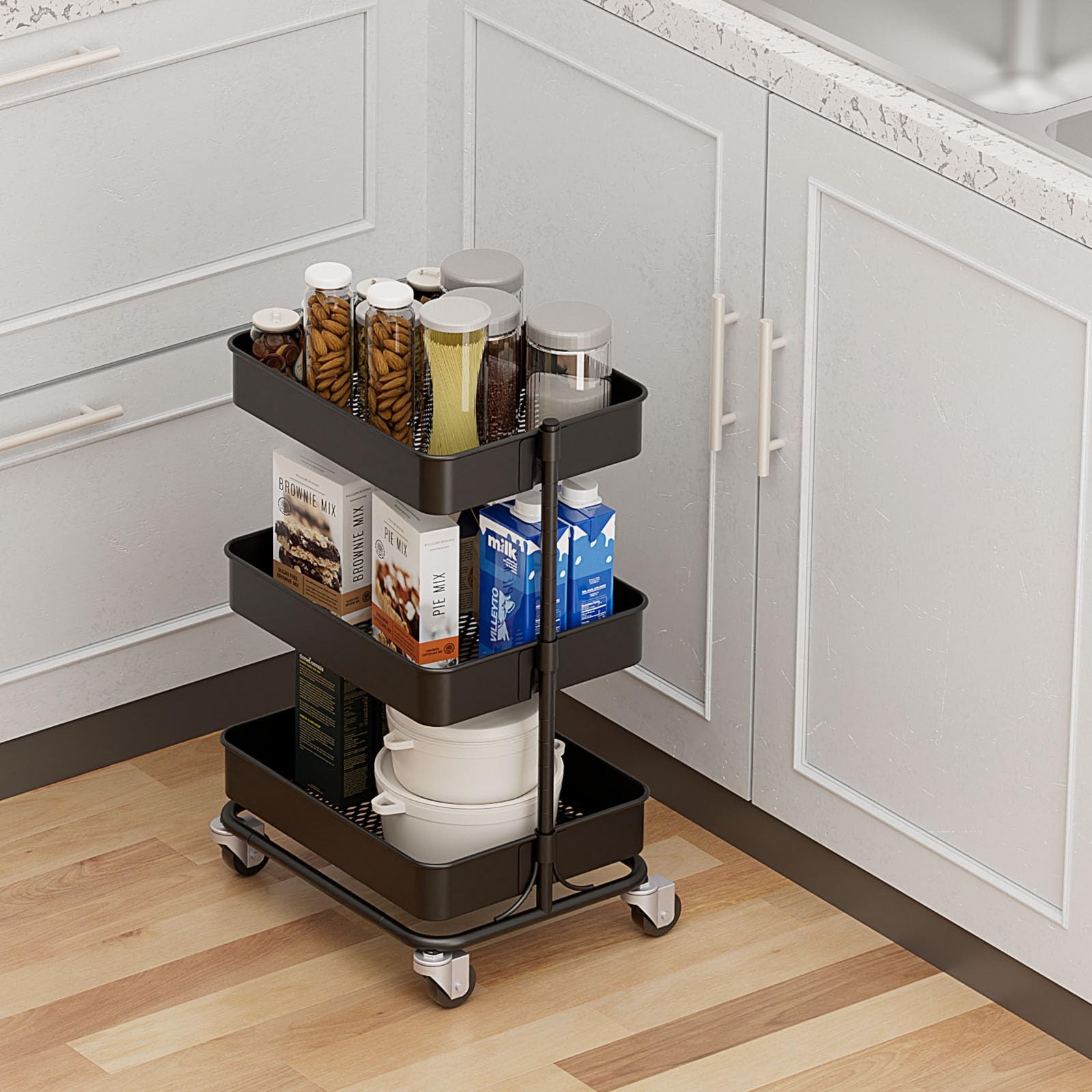 OrchidLeaf 3 Tier Modern Metal Rolling Tool Cart with Silent Casters, 15.35×11.8