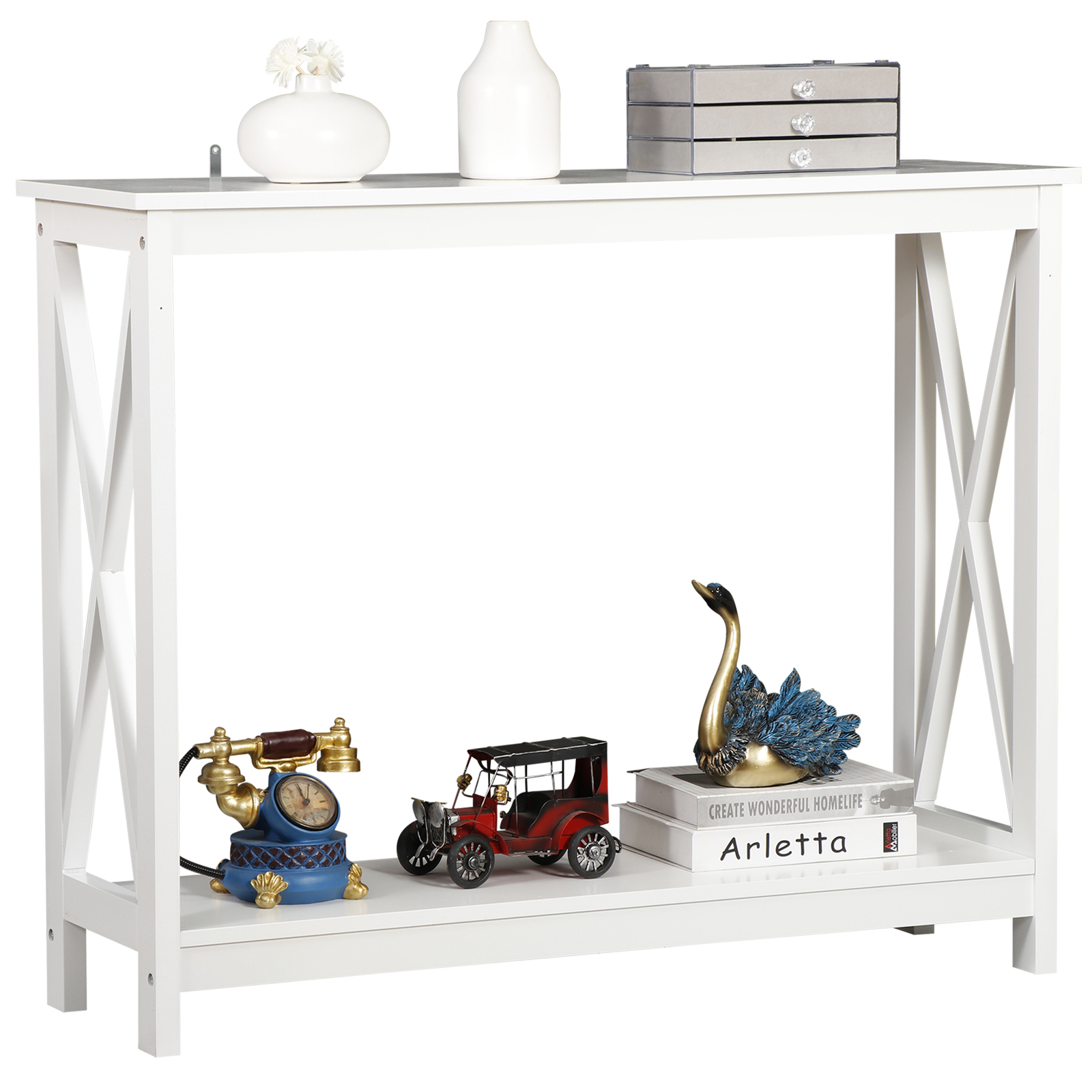 ZenSports 2-Tier Narrow Console Table for Entryway Modern Accent Sofa White