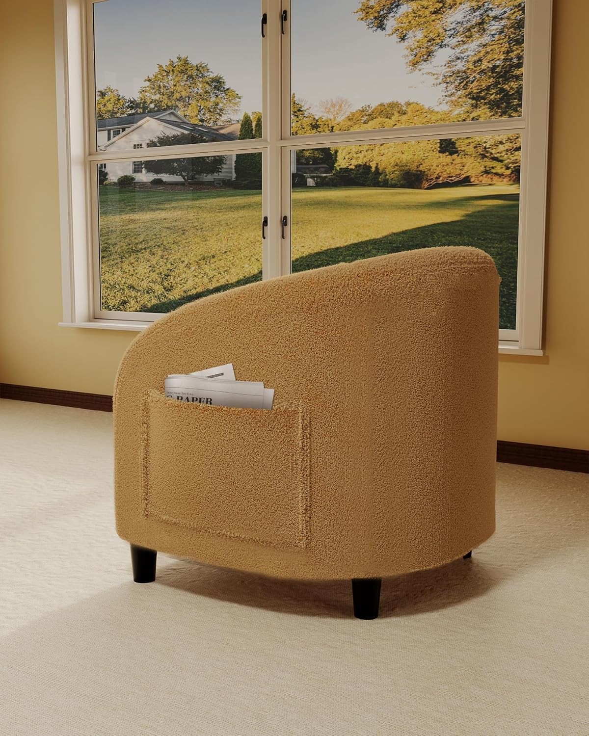 Boucle Accent Chair, Barrel Chair with Wraparound Backrest & Cozy Boucle Fabric