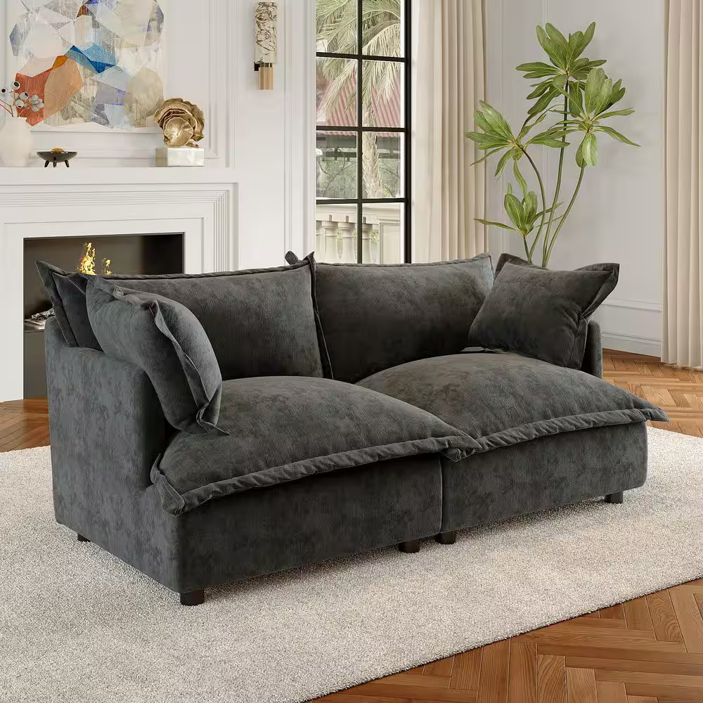 81.1 In. Chenille Upholstered 2-Seats Loveseat in Dark Gray
