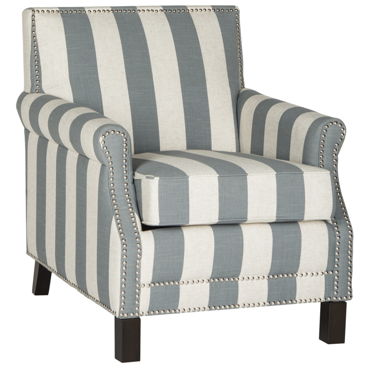 SAFAVIEH Easton Club Chair With Awning Stripes Silver Nail Head | Grey / White |