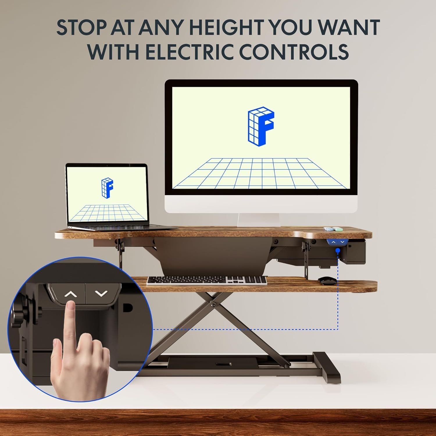 Polished Rustic 35″ Electric Standing Desk Riser – Easy Assembly & Durable Build