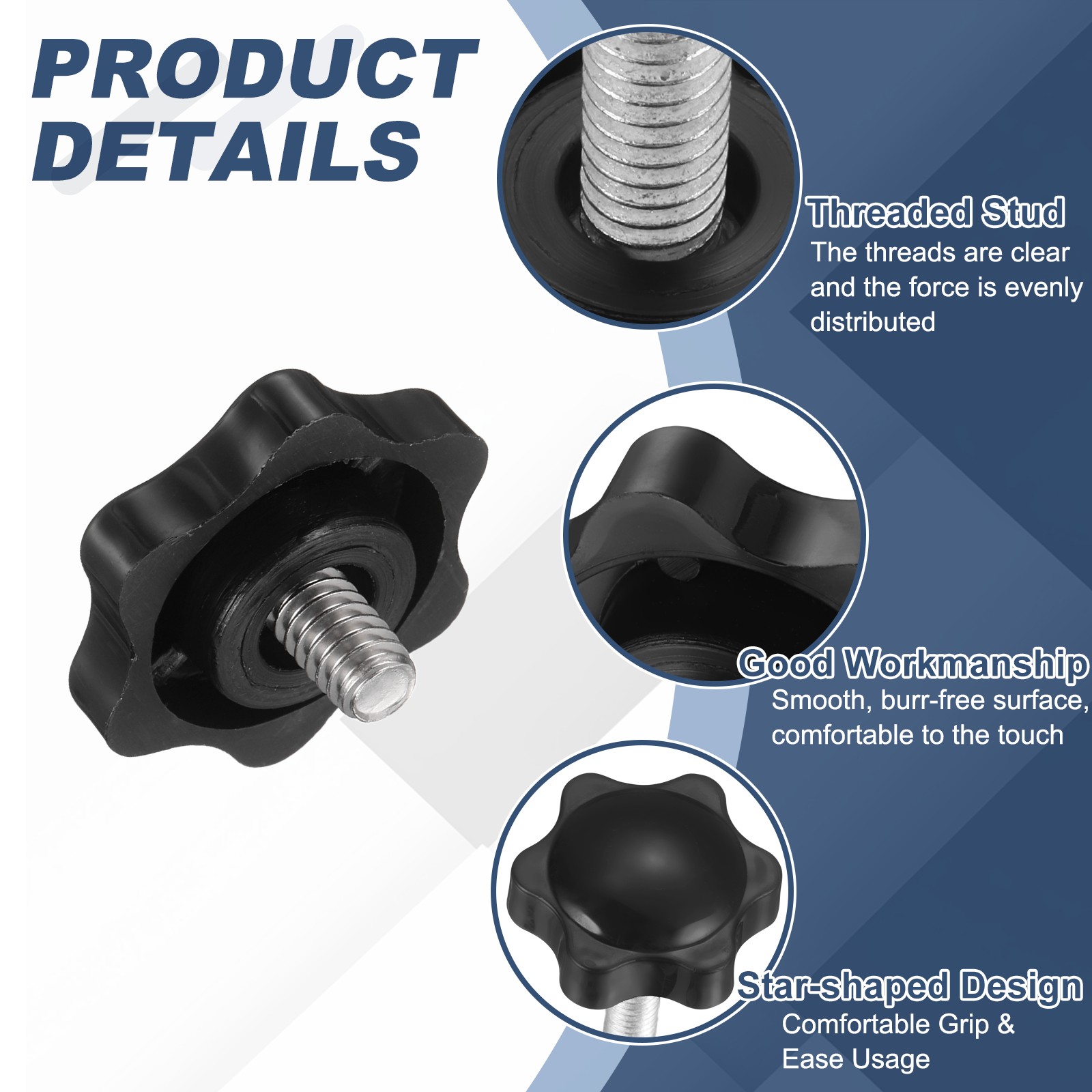 10Pcs 1/4″-20 Star Knobs, 0.3″ Stud Plastic Male Thread Clamping Hand Knob