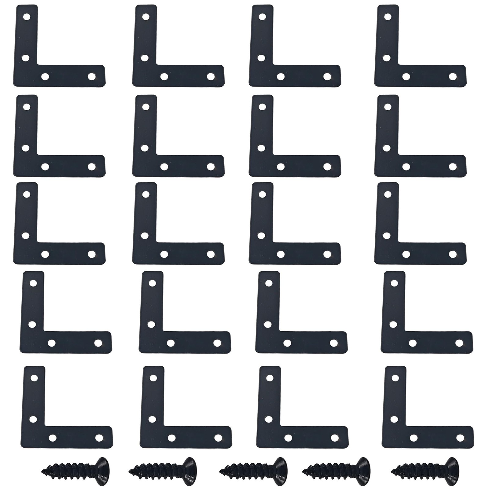 20PCS (60x60mm) Flat L Brackets Corner Braces, Heavy Duty 2.36″ x 2.36″ Black