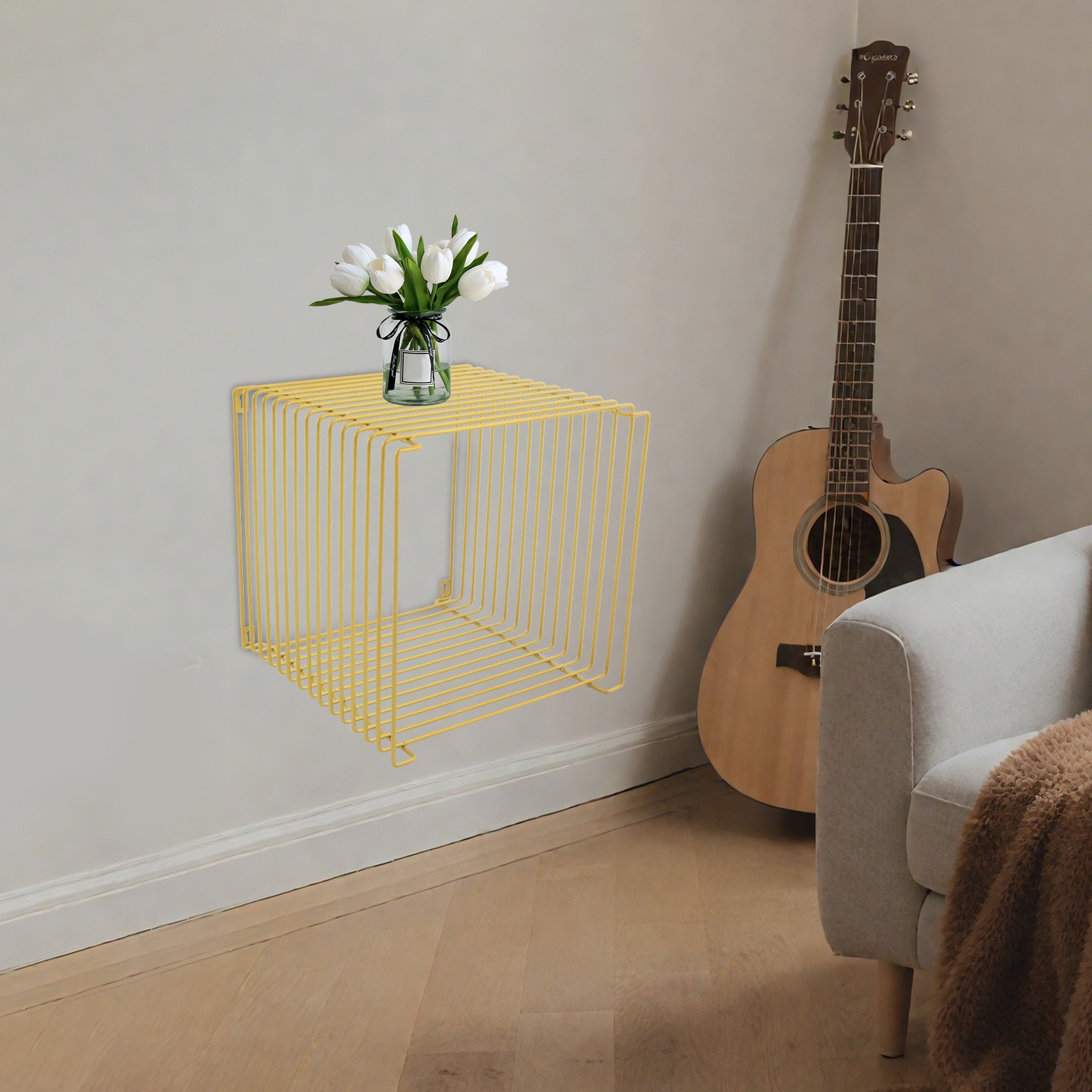 Side Table Floor Mount/Wall Mount Desk Square Cage Iron Multi-Purpose End Table