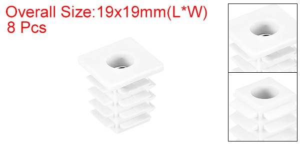 8Pcs Square Tubes 19 x 19mm PP Chair Cover with M6 Thread White