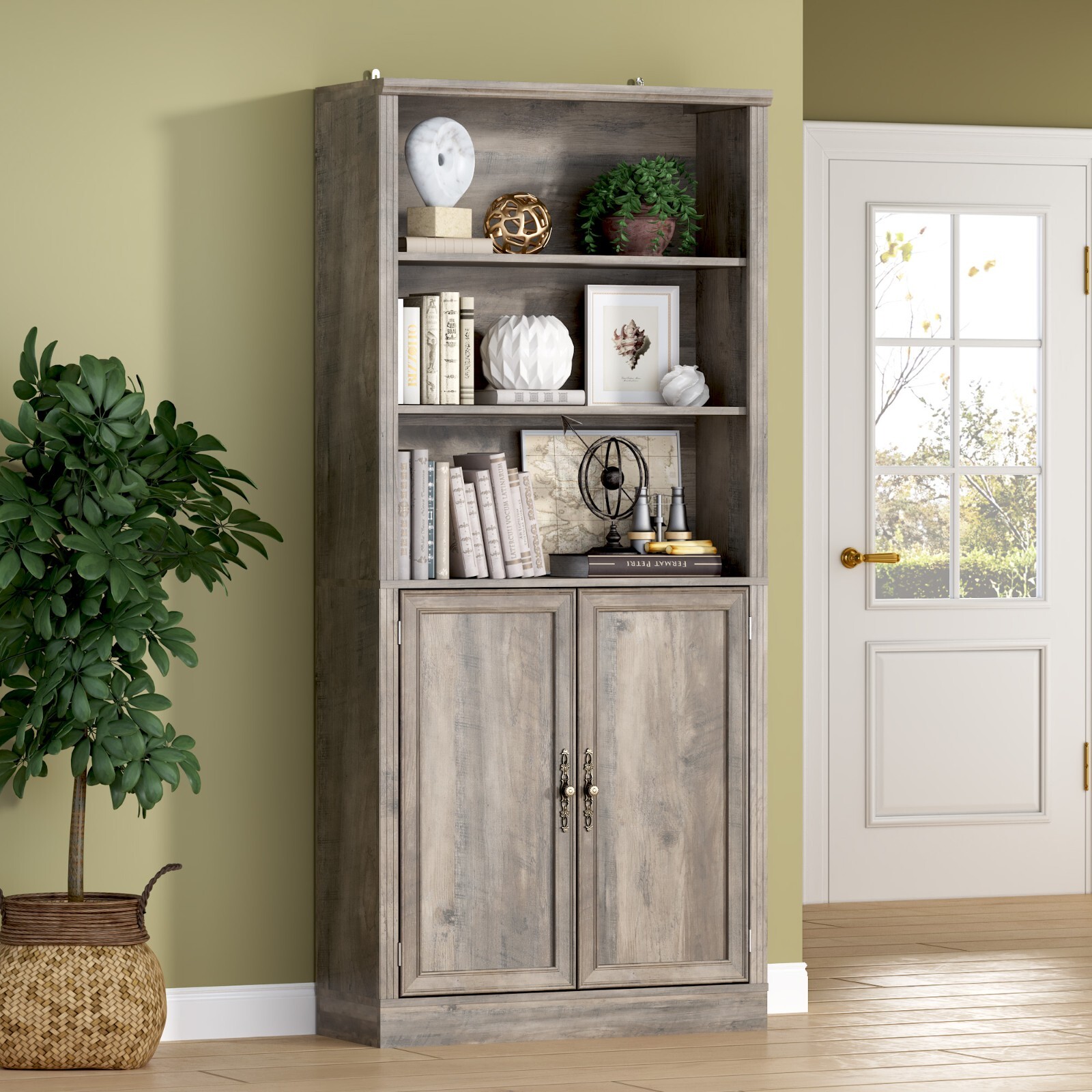 Bookshelves Bookcases with Doors Floor Standing 6 Tier Display Storage Shelf